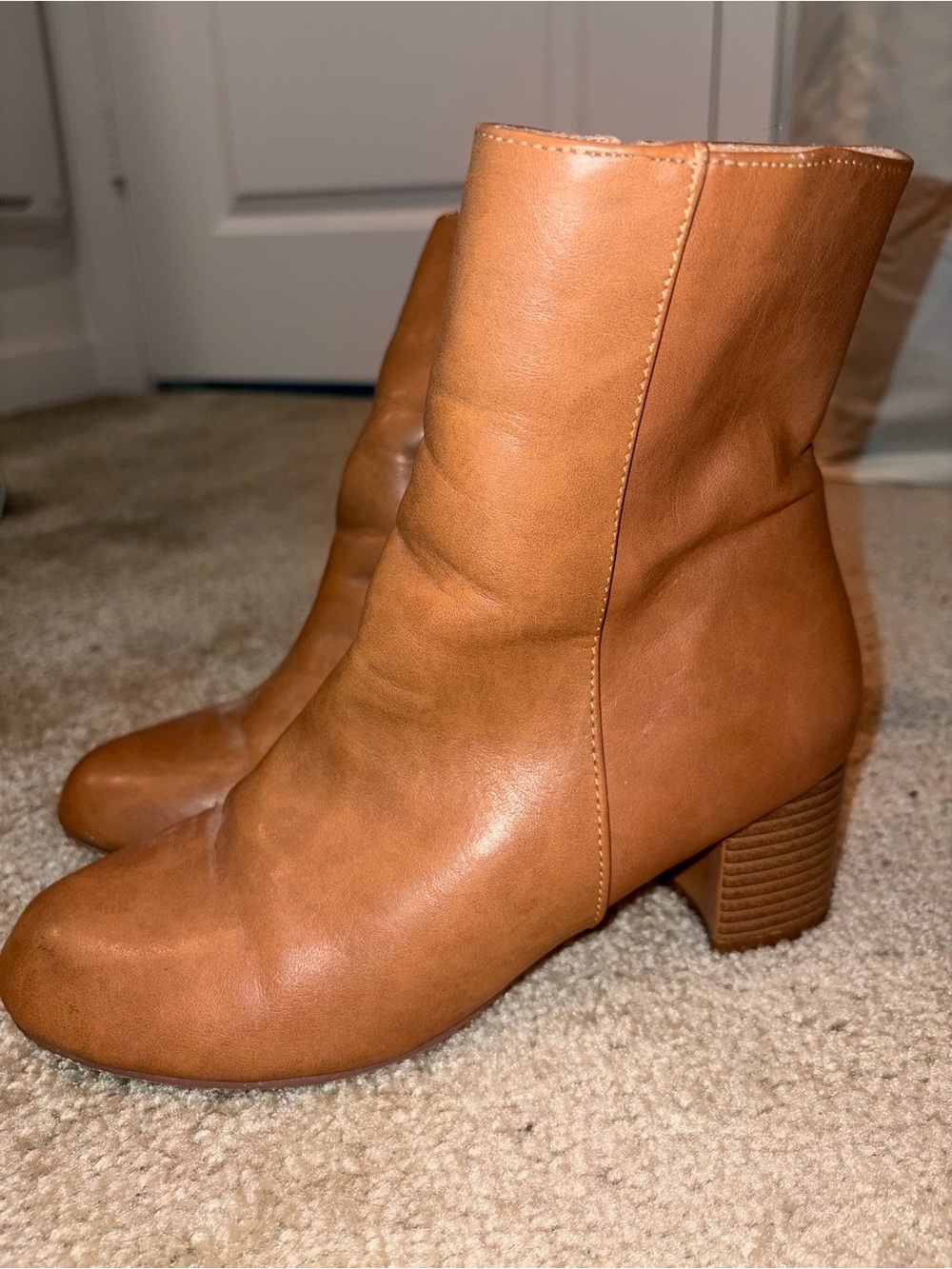 BUNDLE Classic Tan and White Faux Leather Ankle Boots - TWO PAIRS